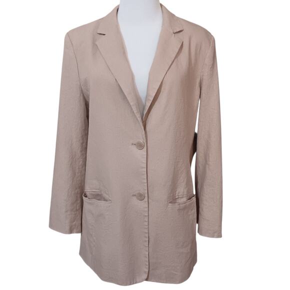 CHADWICKS Linen Blend Classic‎ Blazer Jacket 14 Tan Khaki Career Business Casual - Picture 1 of 11